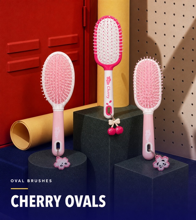 Cherry coloured Multica oval hair brushes