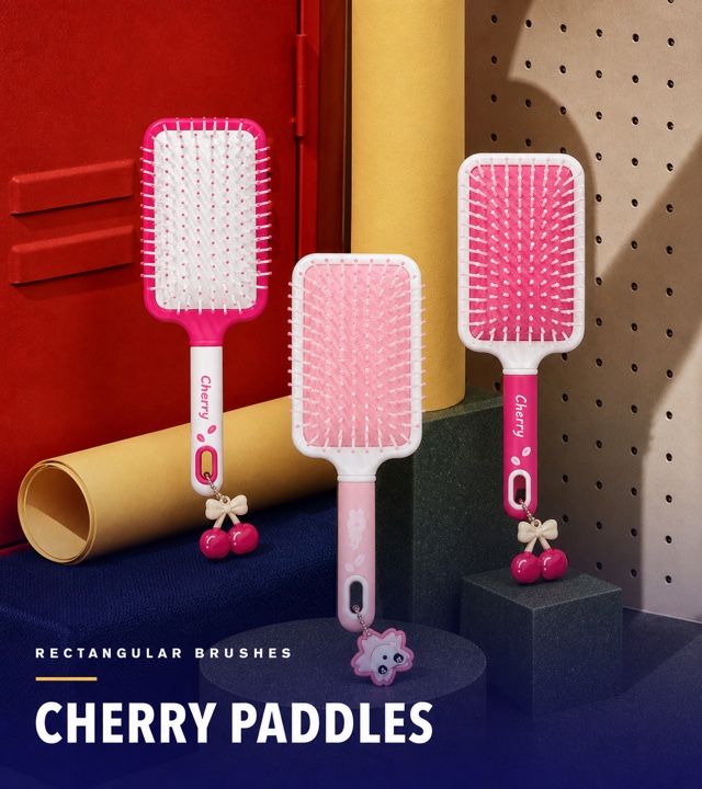 Cherry coloured Multica paddle hair brushes