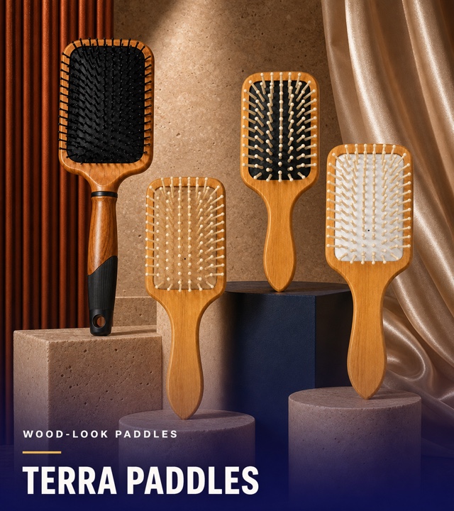 Terra paddle hair brushes in earthy colours
